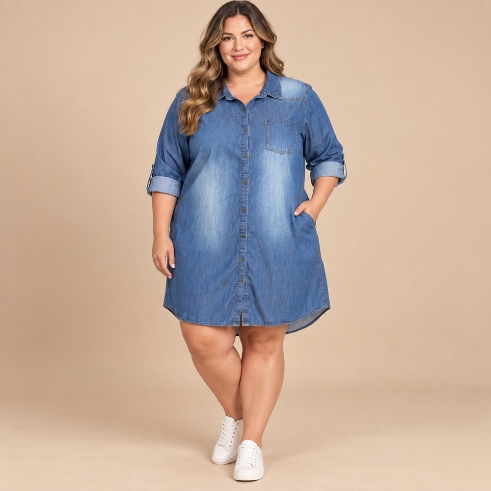 C'est Toi Denim Shirt Dress Women's 2XL Plus Western Cowgirl Rodeo Ranch Chic
